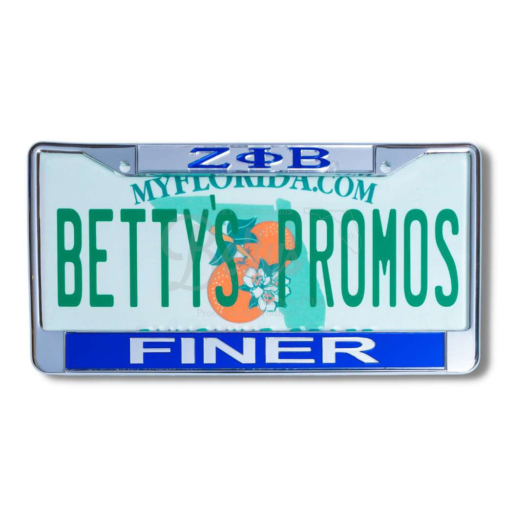 Zeta Phi Beta ΖΦΒ Finer Metal Auto Tag Frame with Acrylic Letters License Plate FrameSilver Top-Blue Bottom-Betty's Promos Plus Greek Paraphernalia