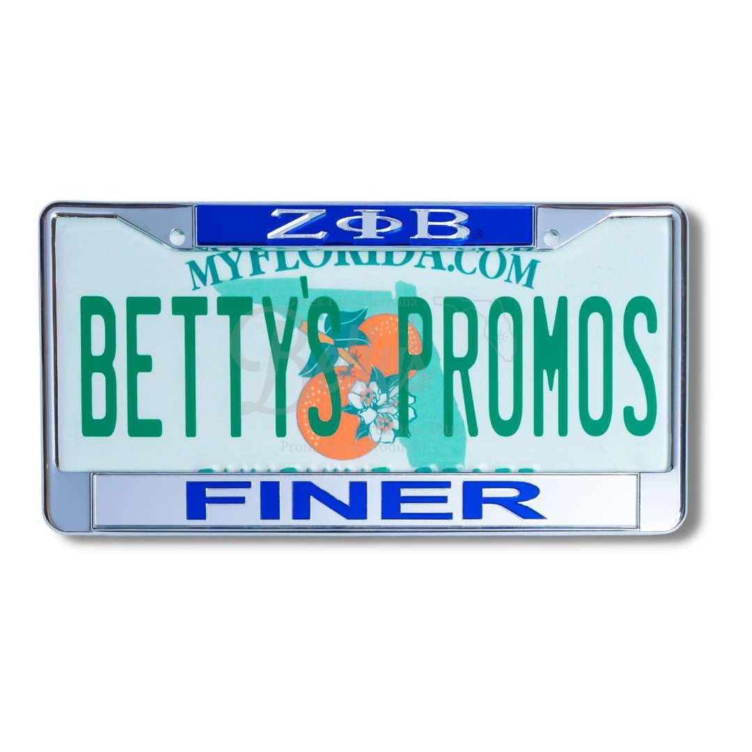 Zeta Phi Beta ΖΦΒ Finer Metal Auto Tag Frame with Acrylic Letters License Plate FrameBlue Top-Silver Bottom-Betty's Promos Plus Greek Paraphernalia