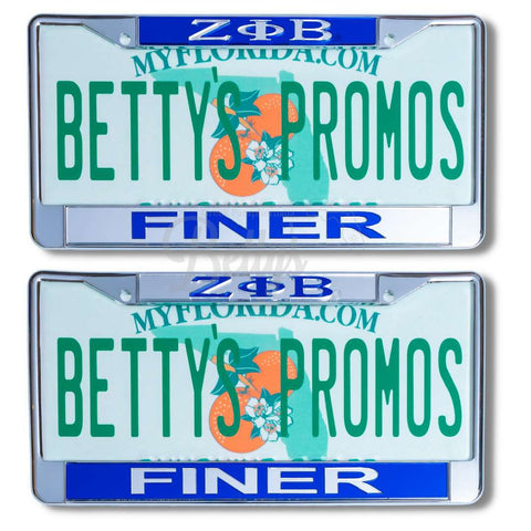 Zeta Phi Beta ΖΦΒ Finer Metal Auto Tag Frame with Acrylic Letters License Plate Frame-Betty's Promos Plus Greek Paraphernalia