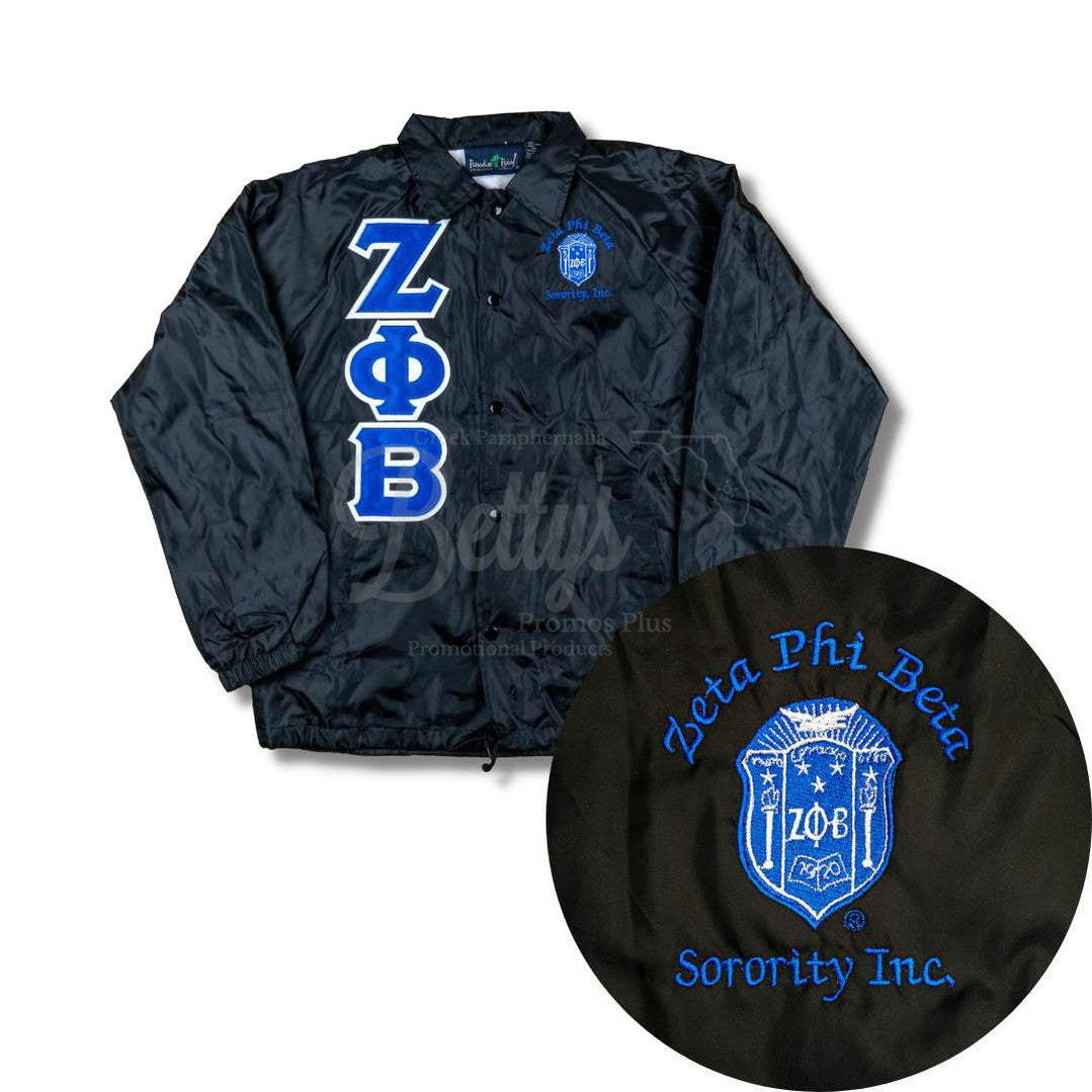 Zeta Phi Beta ΖΦΒ Greek Letter Double-Stitched Embroidered Windbreaker Greek Line JacketBlack-Small-Betty's Promos Plus Greek Paraphernalia