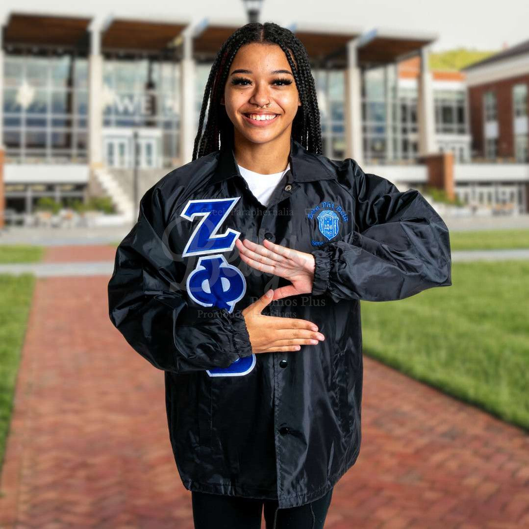 Zeta Phi Beta ΖΦΒ Greek Letter Double-Stitched Embroidered Windbreaker Greek Line Jacket-Betty's Promos Plus Greek Paraphernalia