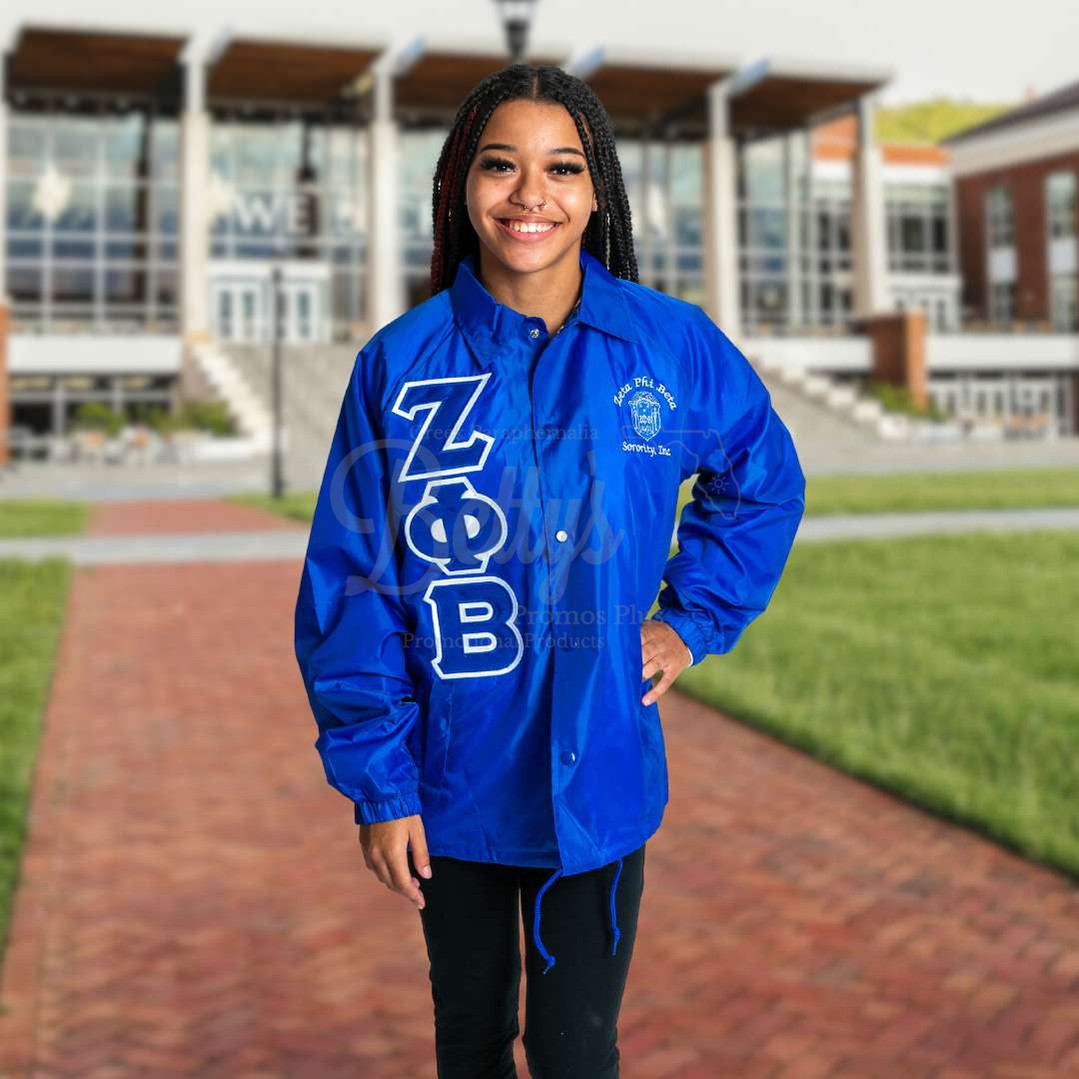 Zeta Phi Beta ΖΦΒ Greek Letter Double-Stitched Embroidered Windbreaker Greek Line Jacket-Betty's Promos Plus Greek Paraphernalia