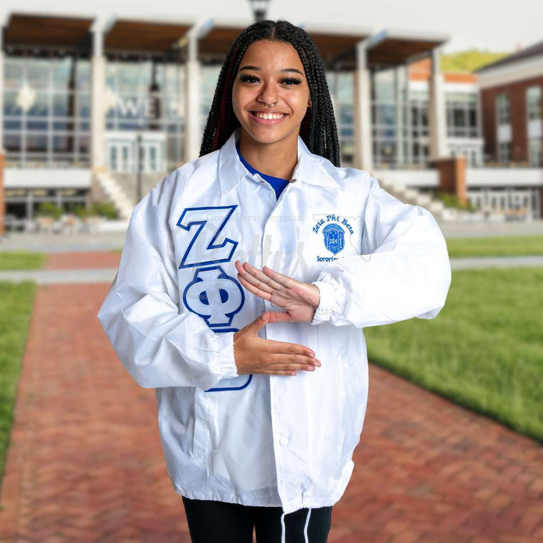 Zeta Phi Beta ΖΦΒ Greek Letter Double-Stitched Embroidered Windbreaker Greek Line Jacket-Betty's Promos Plus Greek Paraphernalia