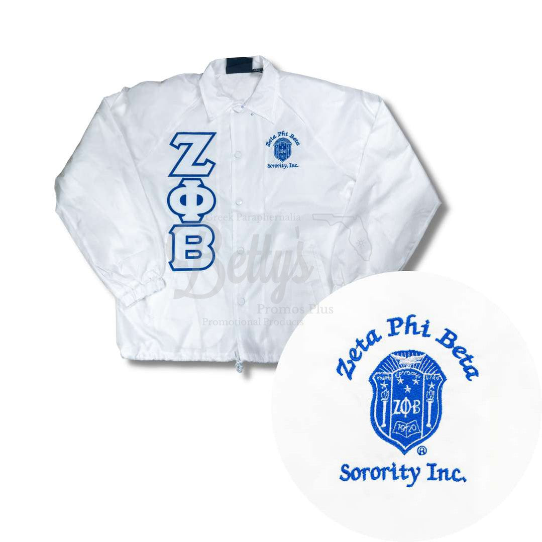 Zeta Phi Beta ΖΦΒ Greek Letter Double-Stitched Embroidered Windbreaker Greek Line JacketWhite-Small-Betty's Promos Plus Greek Paraphernalia