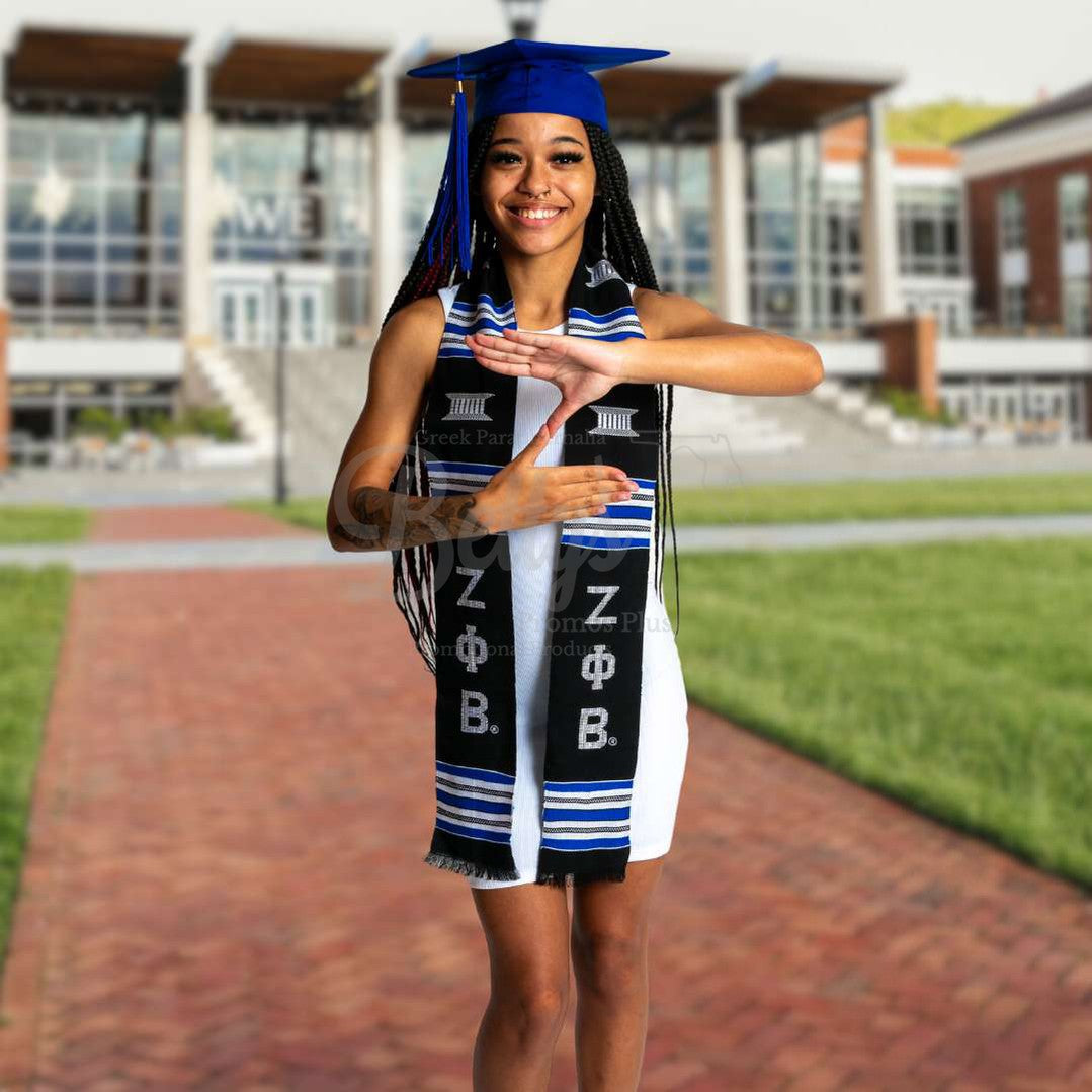 Zeta Phi Beta ΖΦΒ Greek Letters Kente Cloth Graduation Stole-Betty's Promos Plus Greek Paraphernalia