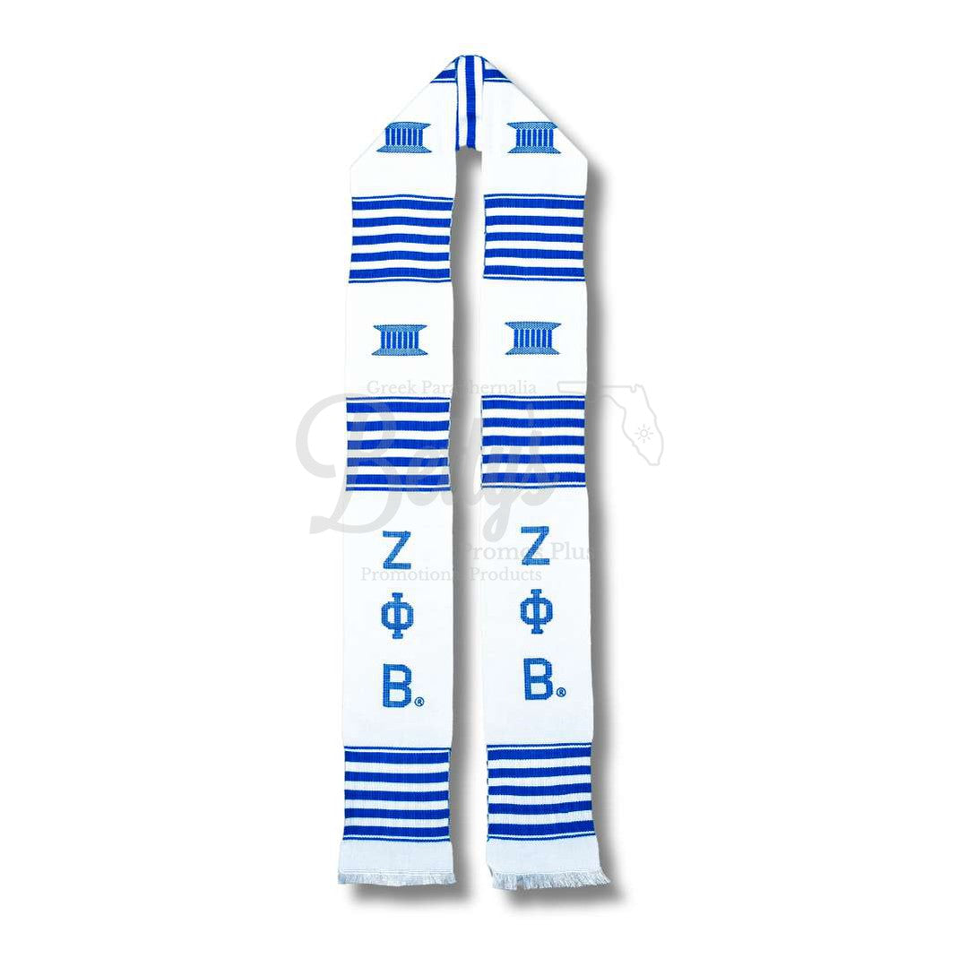 Zeta Phi Beta ΖΦΒ Greek Letters Kente Cloth Graduation StoleWhite-Betty's Promos Plus Greek Paraphernalia