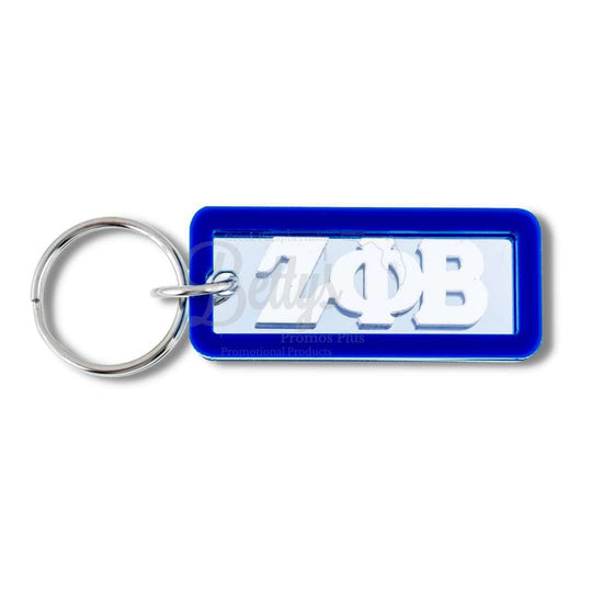 Zeta Phi Beta ΖΦΒ Greek Letters Rectangular Acrylic Mirror Keychain with Blue TrimBlue-Betty's Promos Plus Greek Paraphernalia