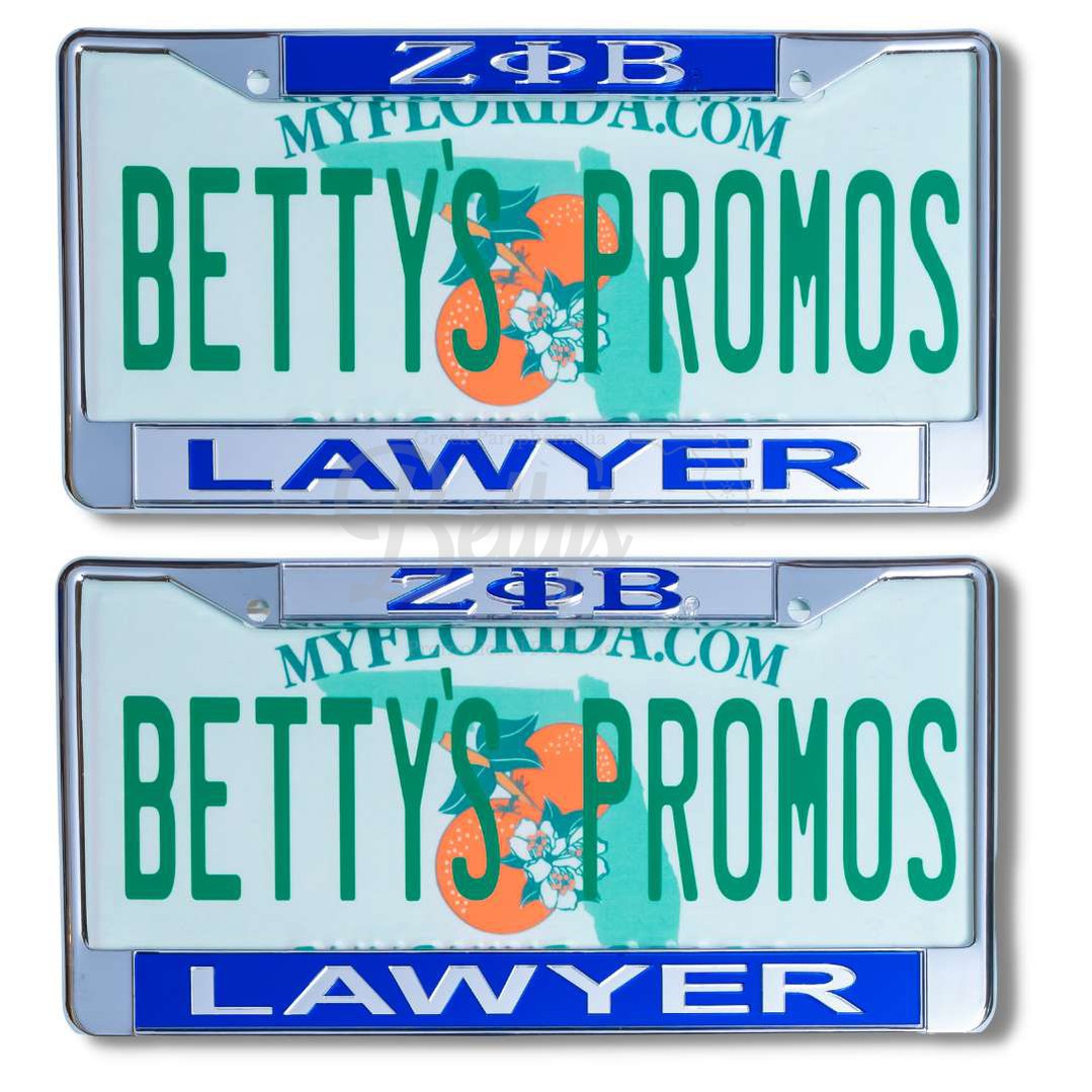 Zeta Phi Beta ΖΦΒ Lawyer Metal Auto Tag Frame with Acrylic Letters License Plate Frame-Betty's Promos Plus Greek Paraphernalia