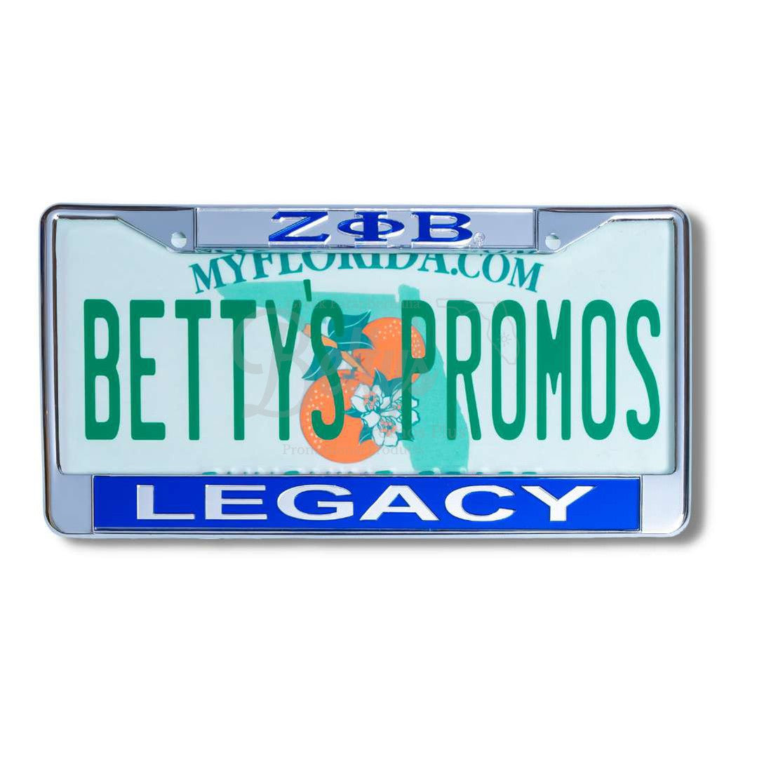Zeta Phi Beta ΖΦΒ Legacy Metal Auto Tag Frame with Acrylic Letters License Plate FrameSilver Top-Blue Bottom-Betty's Promos Plus Greek Paraphernalia