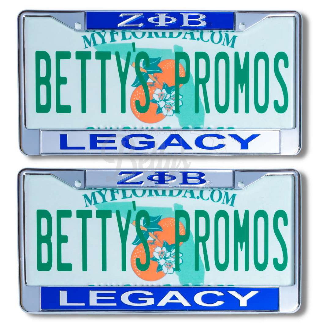 Zeta Phi Beta ΖΦΒ Legacy Metal Auto Tag Frame with Acrylic Letters License Plate Frame-Betty's Promos Plus Greek Paraphernalia