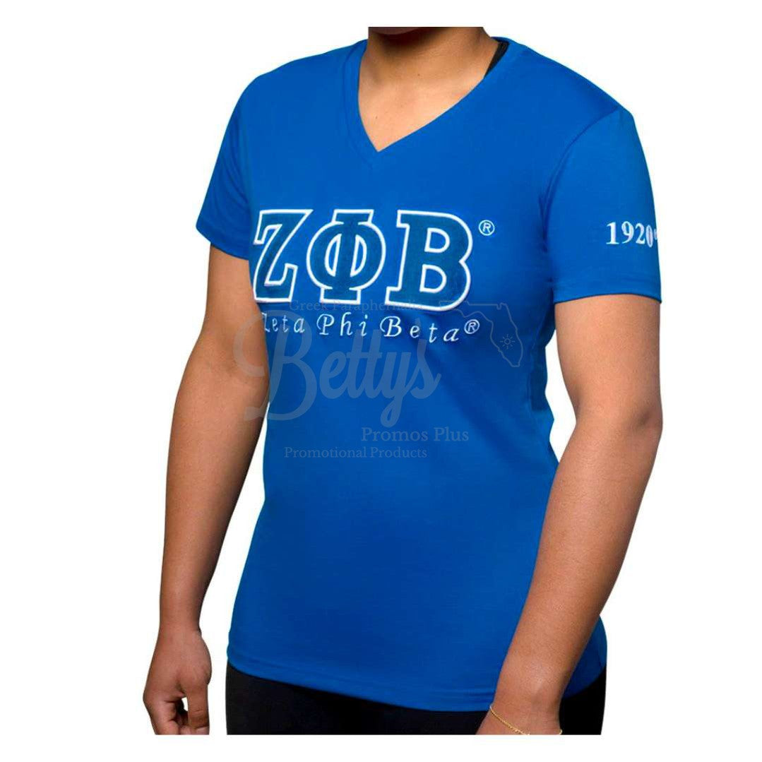 Zeta Phi Beta ΖΦΒ Luxury Embroidered T-Shirt with 1920 Sleeve-Betty's Promos Plus Greek Paraphernalia