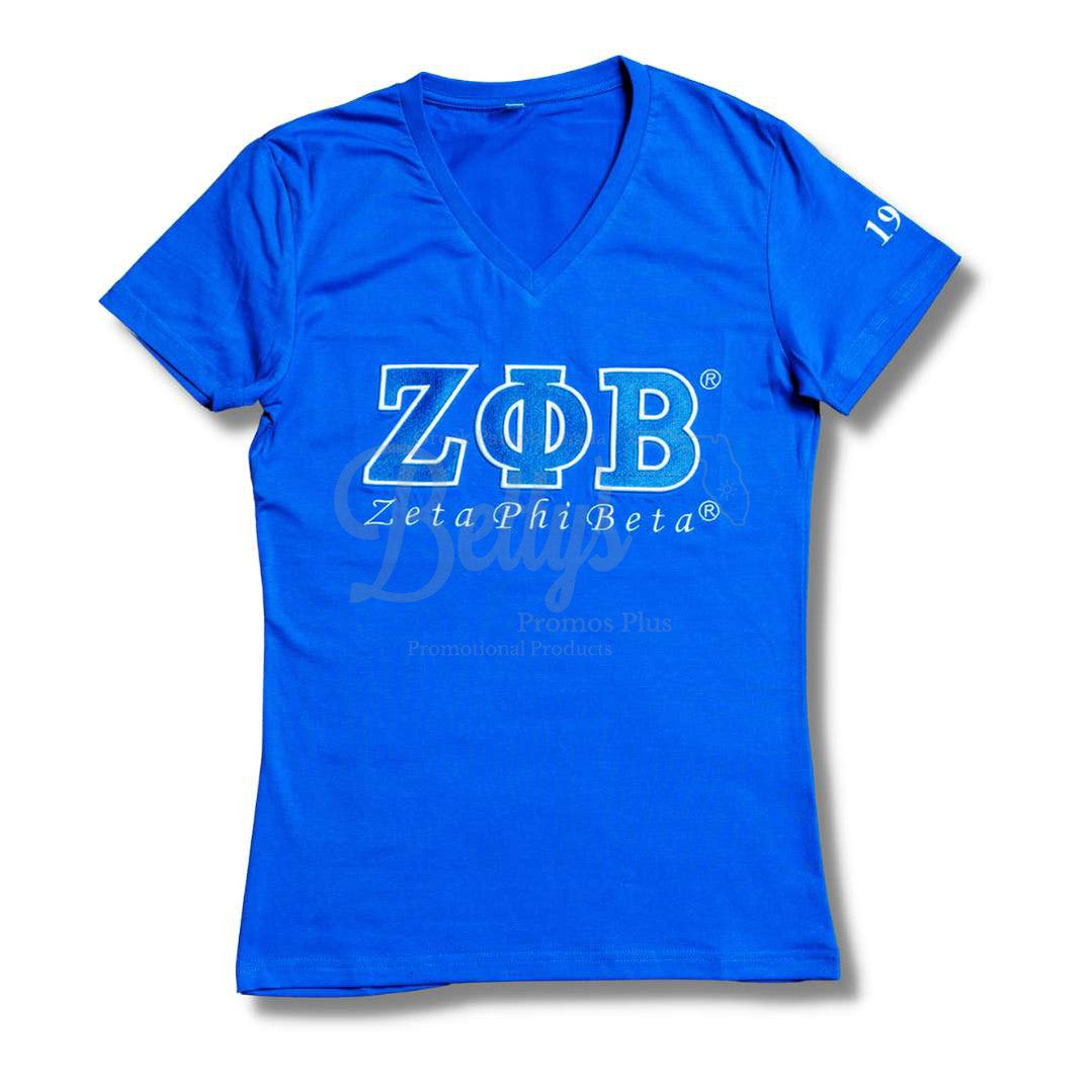 Zeta Phi Beta ΖΦΒ Luxury Embroidered T-Shirt with 1920 SleeveBlue-Small-Betty's Promos Plus Greek Paraphernalia