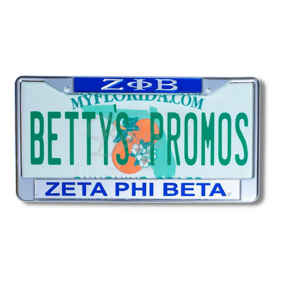 Zeta Phi Beta ΖΦΒ Metal Auto Tag Frame with Acrylic Letters License Plate FrameSilver Bottom-Betty's Promos Plus Greek Paraphernalia