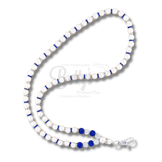 Zeta Phi Beta ΖΦΒ Pearl Lanyard with Rhinestone SpacersWhite-Lanyard-Betty's Promos Plus Greek Paraphernalia