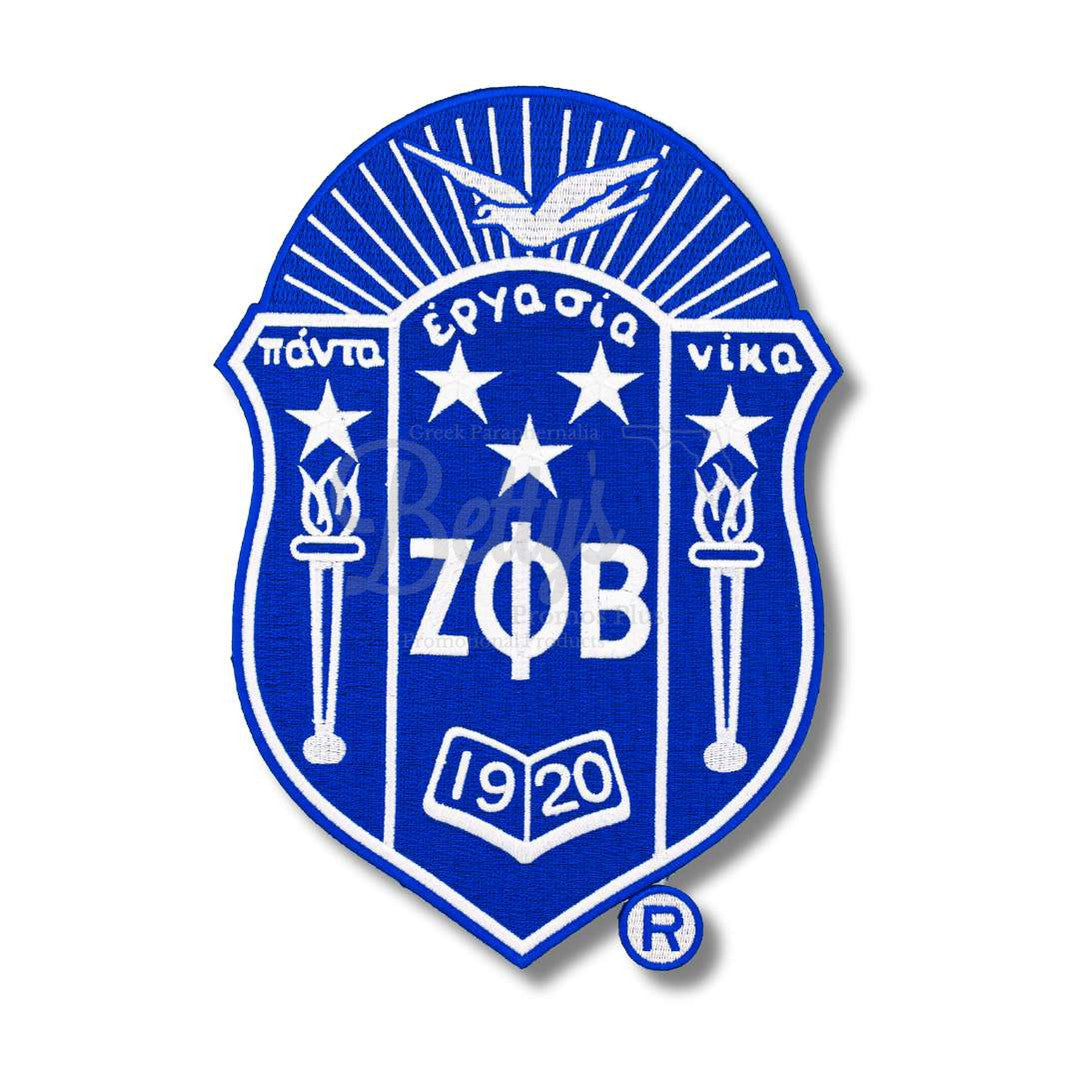 Zeta Phi Beta ΖΦΒ Shield Embroidered PatchBlue-Large-Betty's Promos Plus Greek Paraphernalia