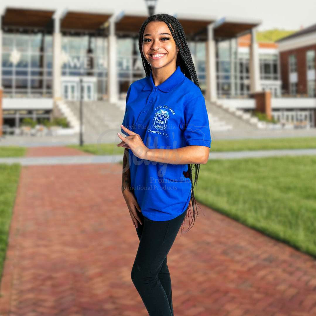 Zeta Phi Beta ΖΦΒ Shield Polo Golf Shirt, Pique & Dry Fit Available-Betty's Promos Plus Greek Paraphernalia