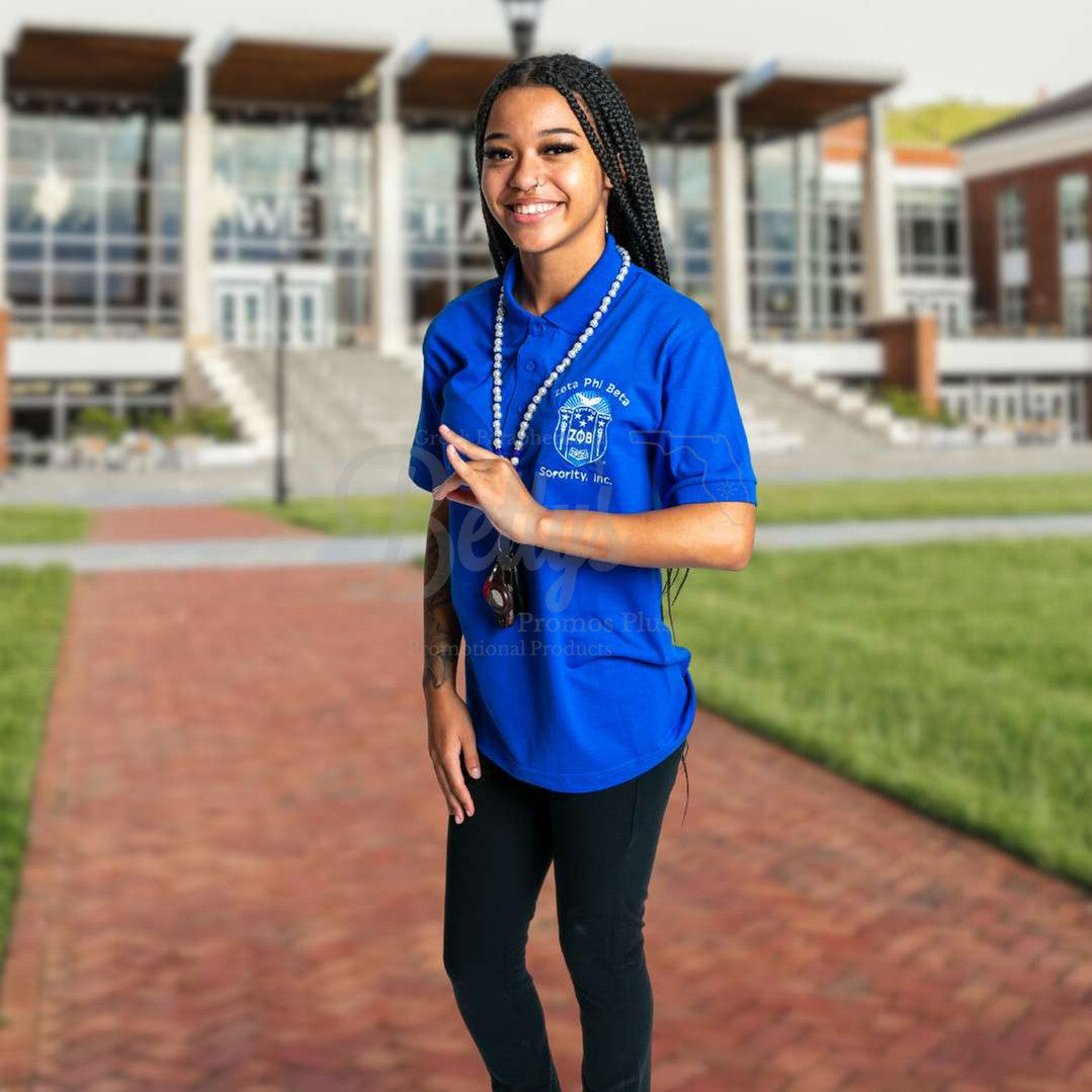 Zeta Phi Beta ΖΦΒ Shield Polo Golf Shirt, Pique & Dry Fit Available-Betty's Promos Plus Greek Paraphernalia