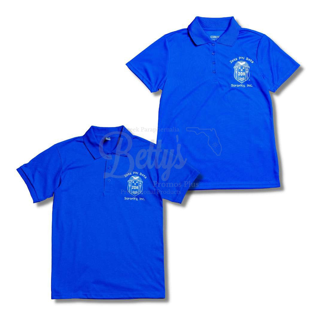 Zeta Phi Beta ΖΦΒ Shield Polo Golf Shirt, Pique & Dry Fit Available-Betty's Promos Plus Greek Paraphernalia