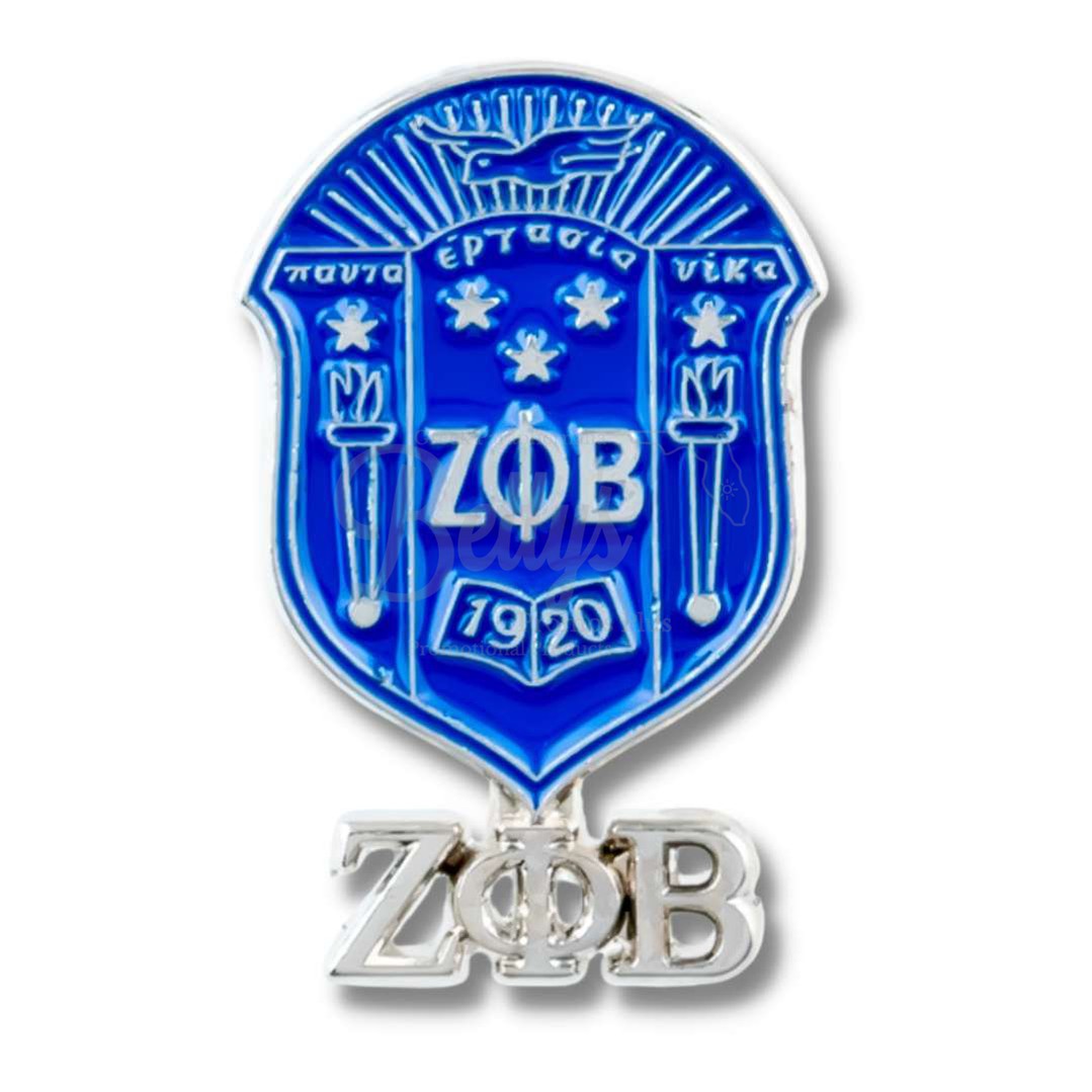 Zeta Phi Beta ΖΦΒ Shield With Greek Letters Lapel PinSilver-Betty's Promos Plus Greek Paraphernalia