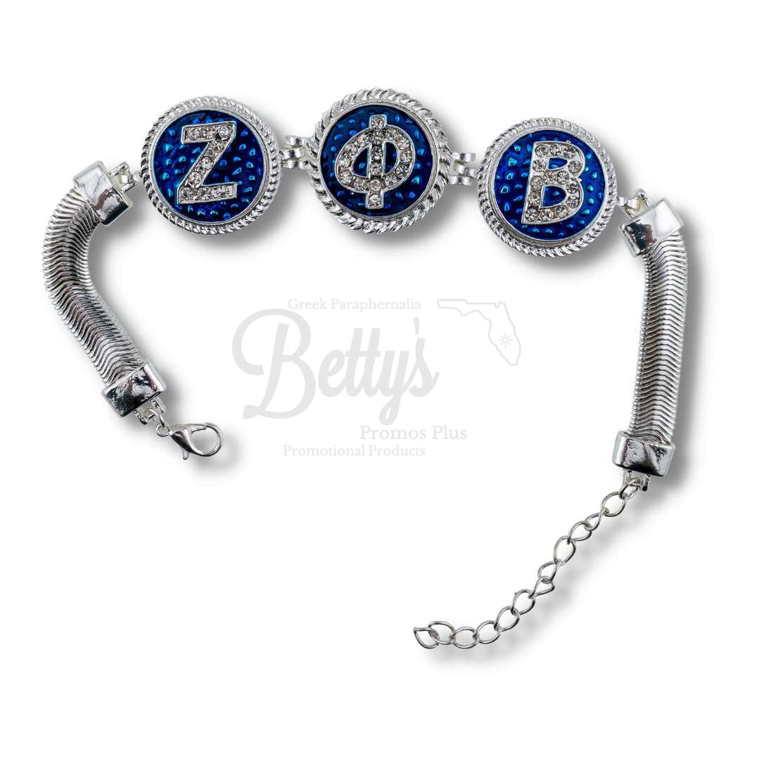 Zeta Phi Beta ΖΦΒ Snap Button Bracelet Jewelry with Interchangeable SnapsSilver-Triple Bracelet-Triple ΖΦΒ Letters-Betty's Promos Plus Greek Paraphernalia