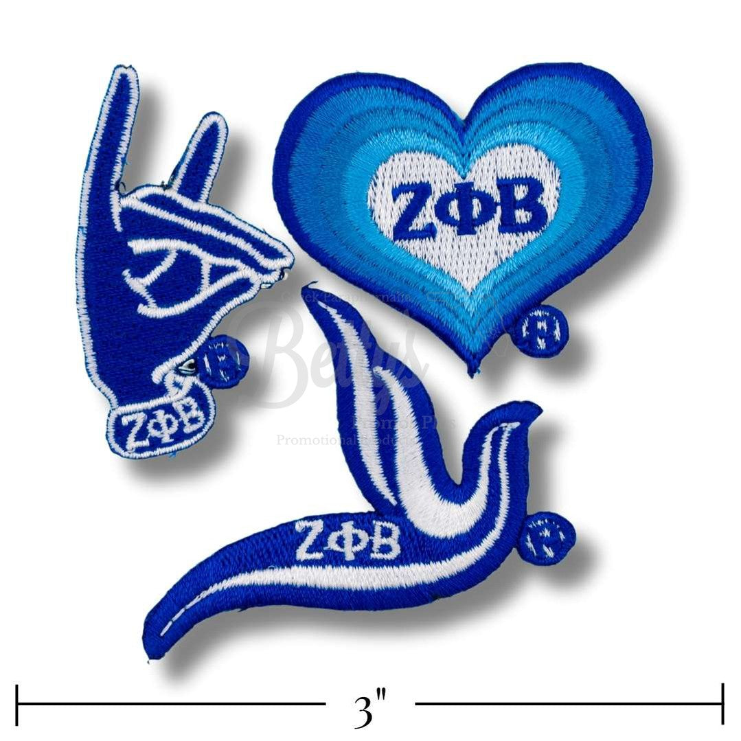 Zeta Phi Beta ΖΦΒ Stick-On Embroidered Patch Set of 3 PatchesPack #2-Betty's Promos Plus Greek Paraphernalia