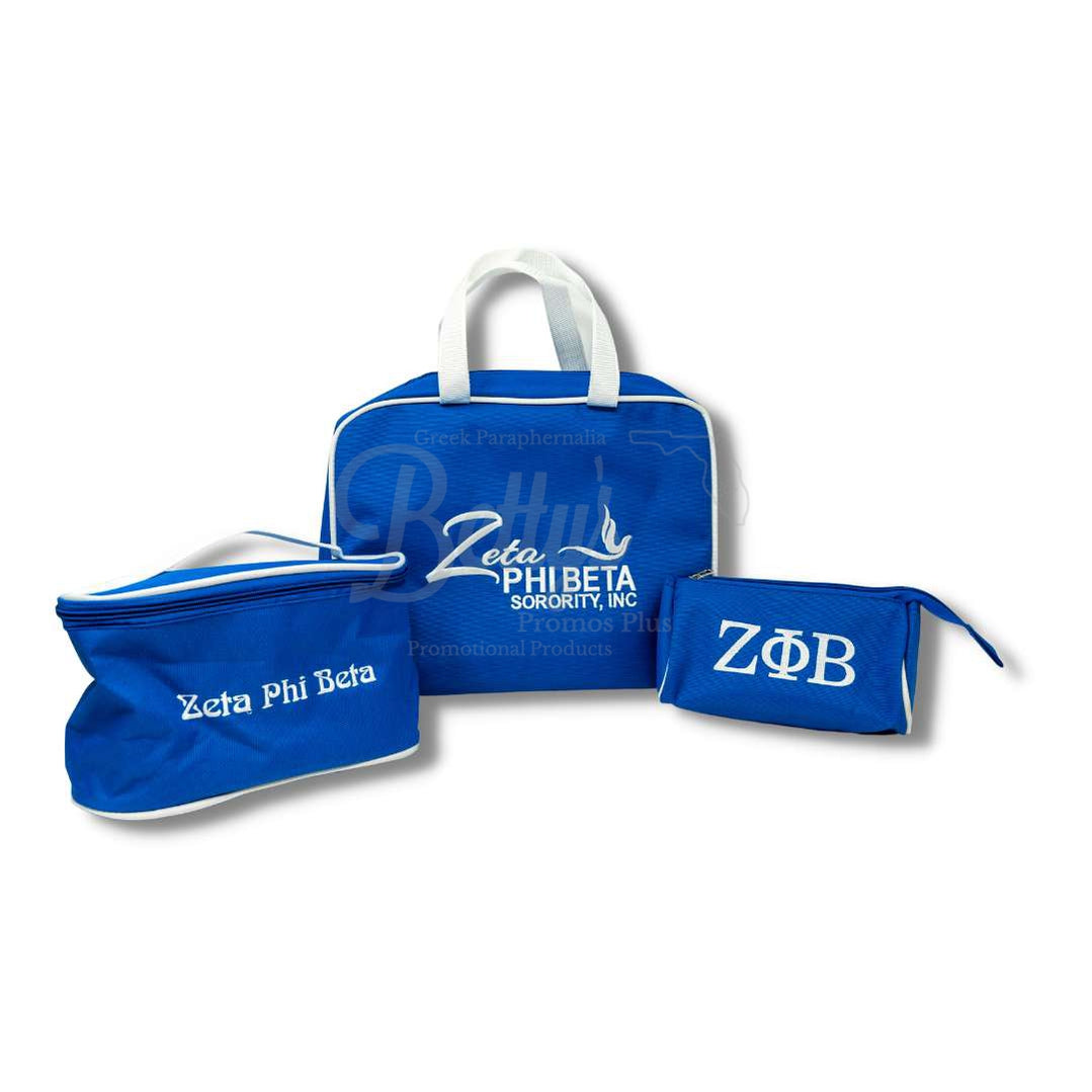 Zeta Phi Beta ΖΦΒ Toiletry Bag Set of 3 Makeup Travel Kit Bathroom and Luggage OrganizerBlue-Betty's Promos Plus Greek Paraphernalia