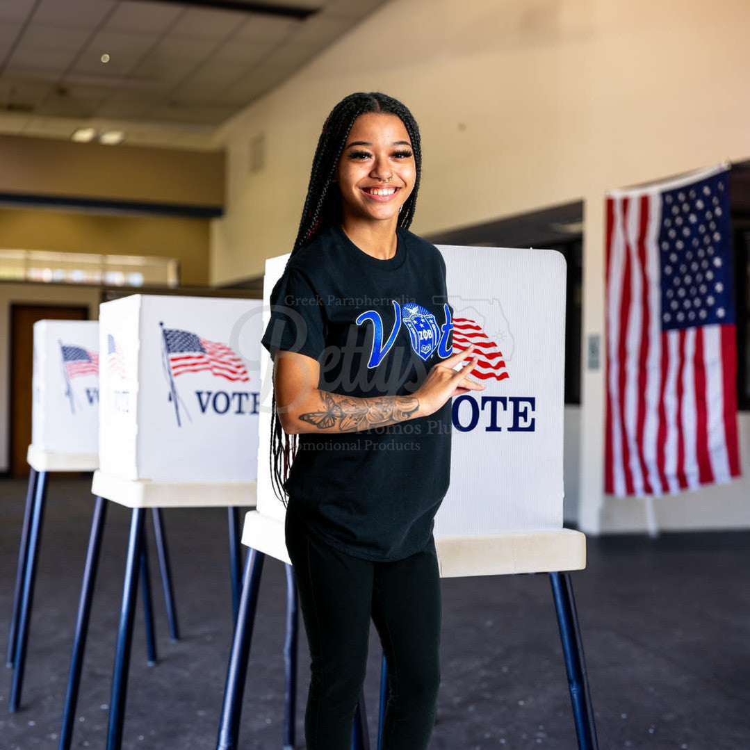 Zeta Phi Beta ΖΦΒ VOTE Screen Printed T-Shirt-Betty's Promos Plus Greek Paraphernalia