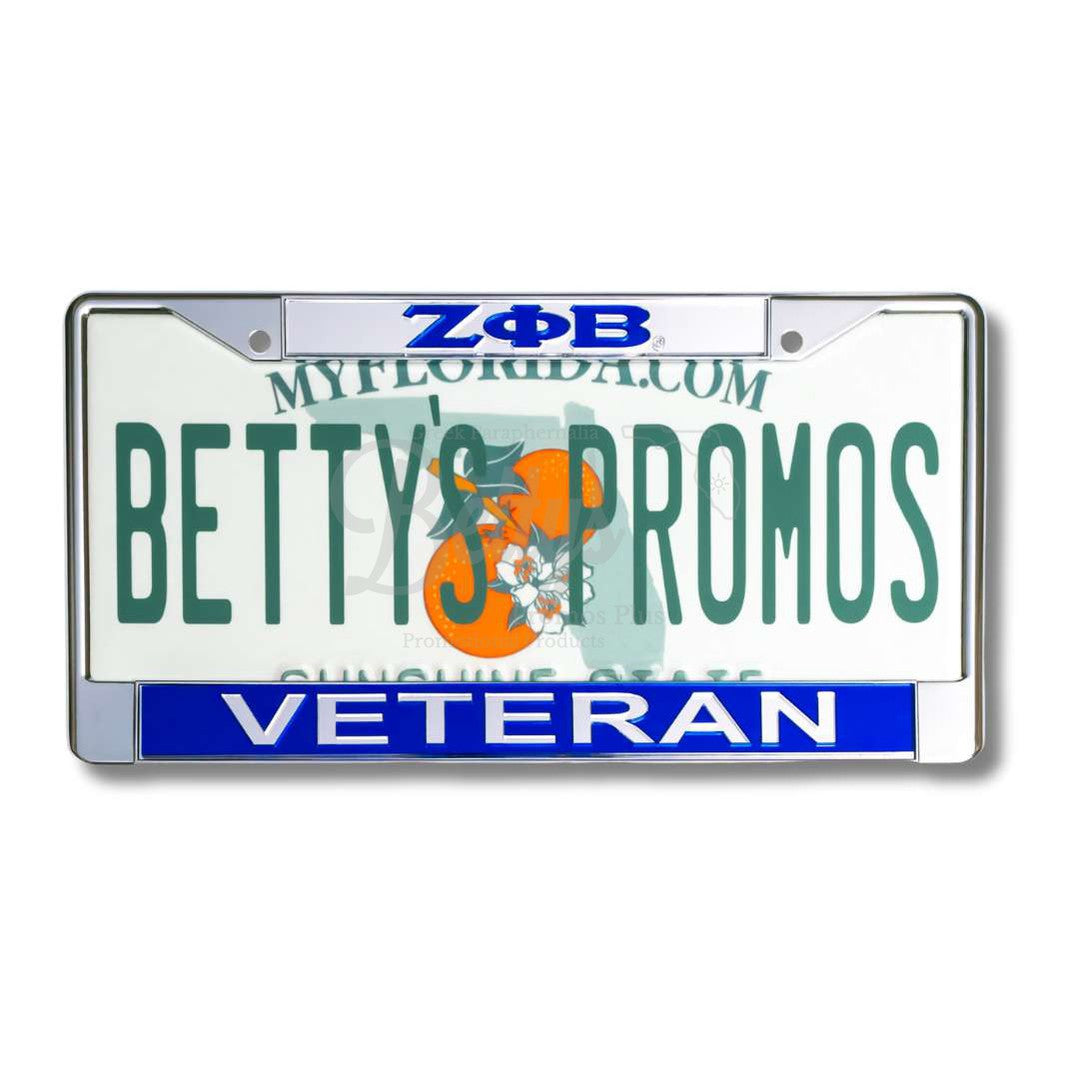 Zeta Phi Beta ΖΦΒ Veteran Metal Acrylic Mirror Laser Engraved Auto Tag FrameSilver Top-Blue Bottom-Betty's Promos Plus Greek Paraphernalia