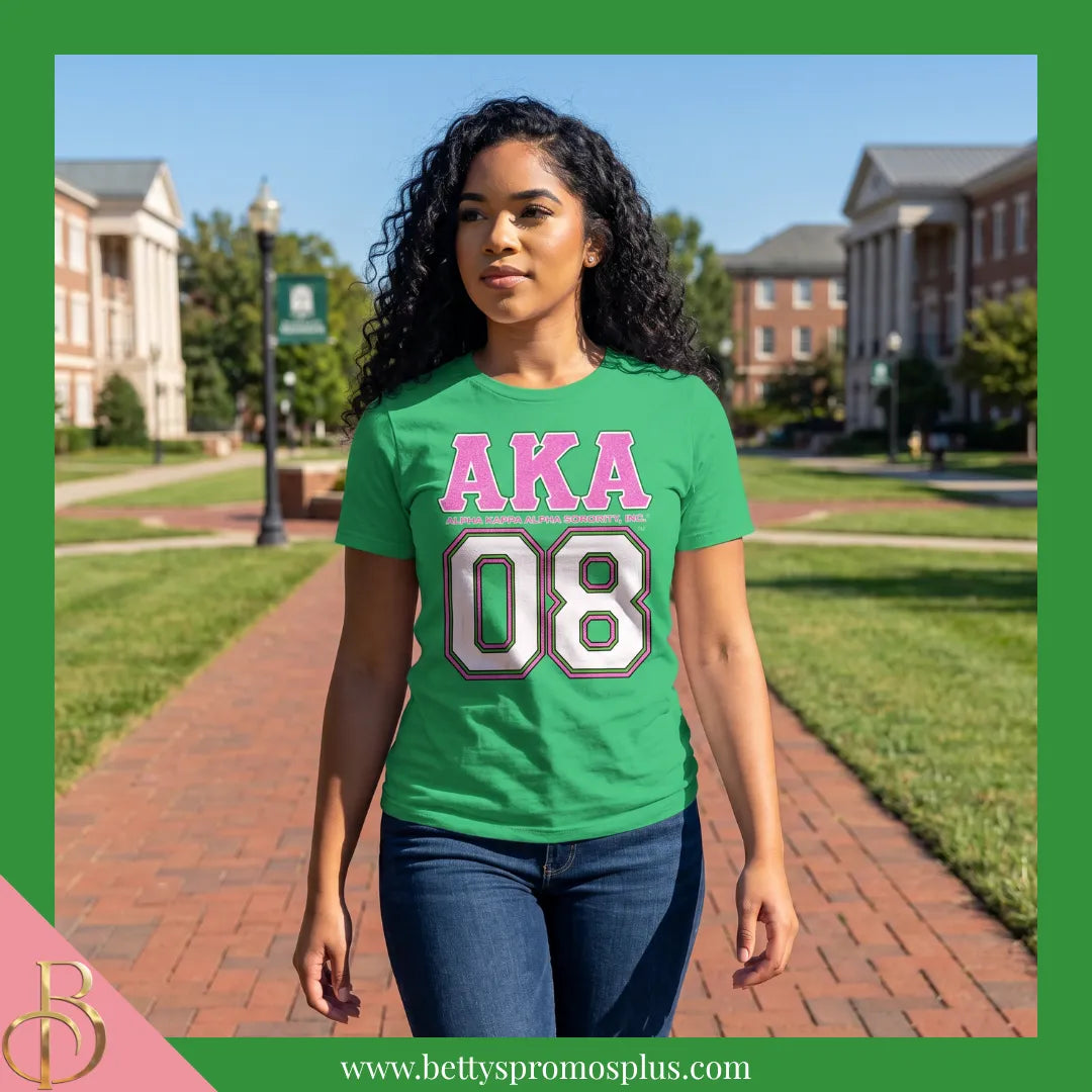 Alpha Kappa Alpha AKA 08 GLITTER Screen Printed T-Shirt-Alpha Kappa Alpha Paraphernalia-Alpha Kappa Alpha T-Shirts-Betty's Promos Plus