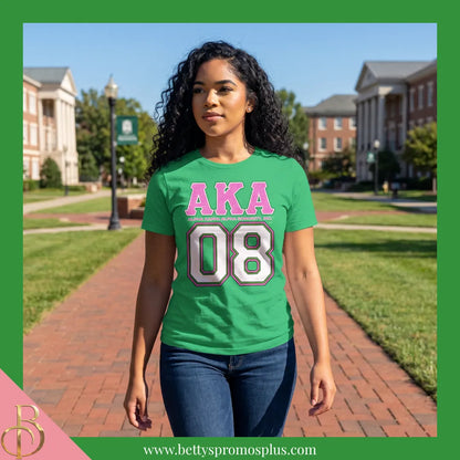Alpha Kappa Alpha AKA 08 GLITTER Screen Printed T-Shirt-Alpha Kappa Alpha Paraphernalia-Alpha Kappa Alpha T-Shirts-Betty's Promos Plus