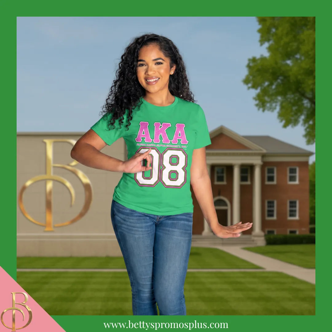 Alpha Kappa Alpha AKA 08 GLITTER Screen Printed T-Shirt-Alpha Kappa Alpha Paraphernalia-Alpha Kappa Alpha T-Shirts-Betty's Promos Plus