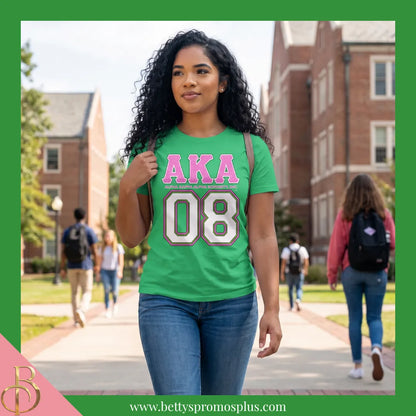 Alpha Kappa Alpha AKA 08 GLITTER Screen Printed T-Shirt-Alpha Kappa Alpha Paraphernalia-Alpha Kappa Alpha T-Shirts-Betty's Promos Plus
