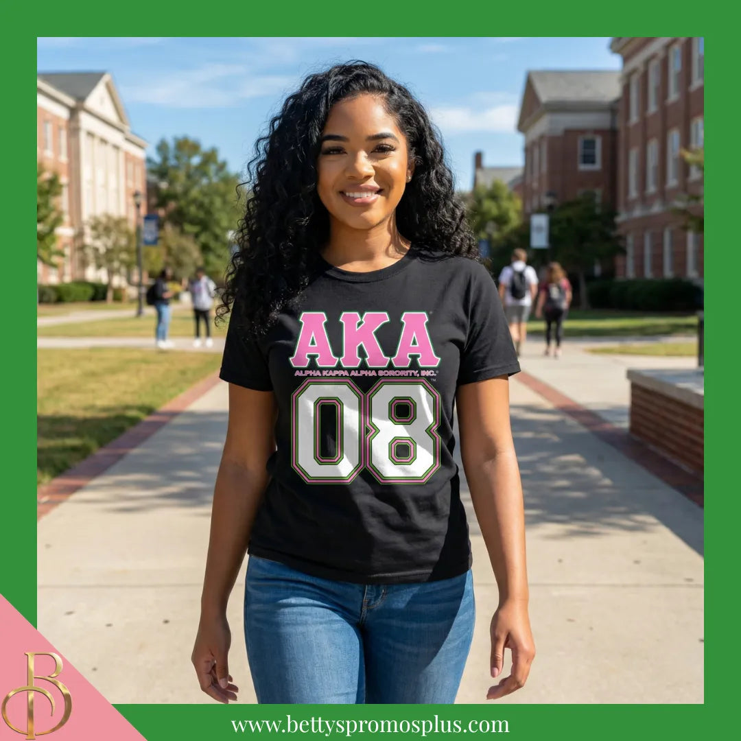 Alpha Kappa Alpha AKA 08 Screen Printed T-Shirt-Alpha Kappa Alpha Paraphernalia-Alpha Kappa Alpha T-Shirts-Betty's Promos Plus