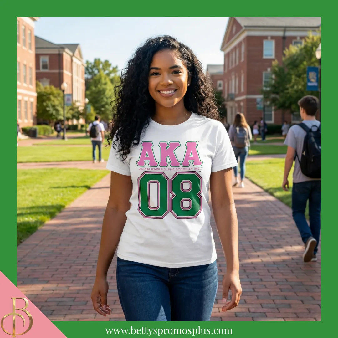 Alpha Kappa Alpha AKA 08 Screen Printed T-Shirt-Alpha Kappa Alpha Paraphernalia-Alpha Kappa Alpha T-Shirts-Betty's Promos Plus