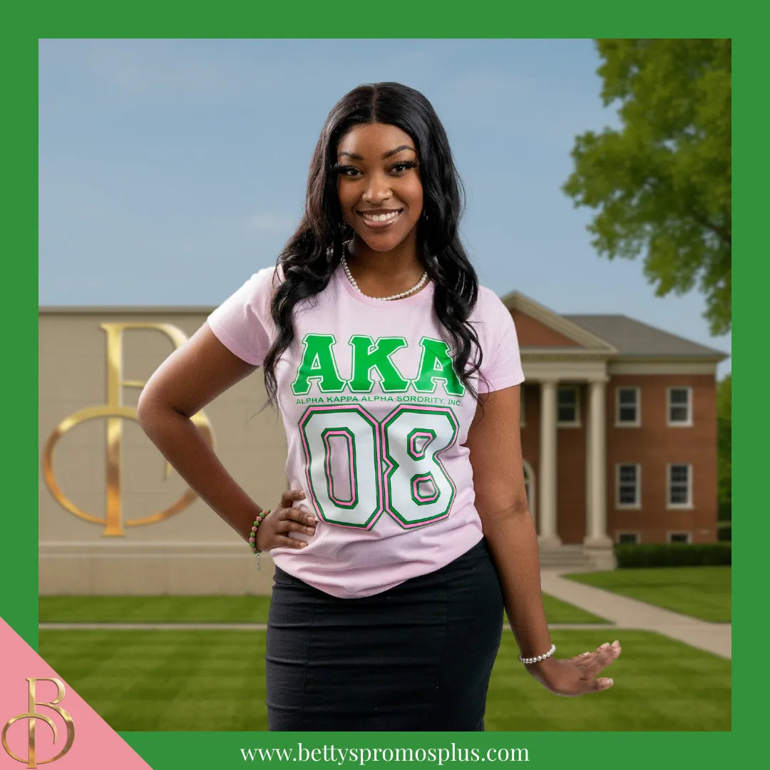 Alpha Kappa Alpha AKA 08 Screen Printed T-Shirt-Alpha Kappa Alpha Paraphernalia-Alpha Kappa Alpha T-Shirts-Betty's Promos Plus