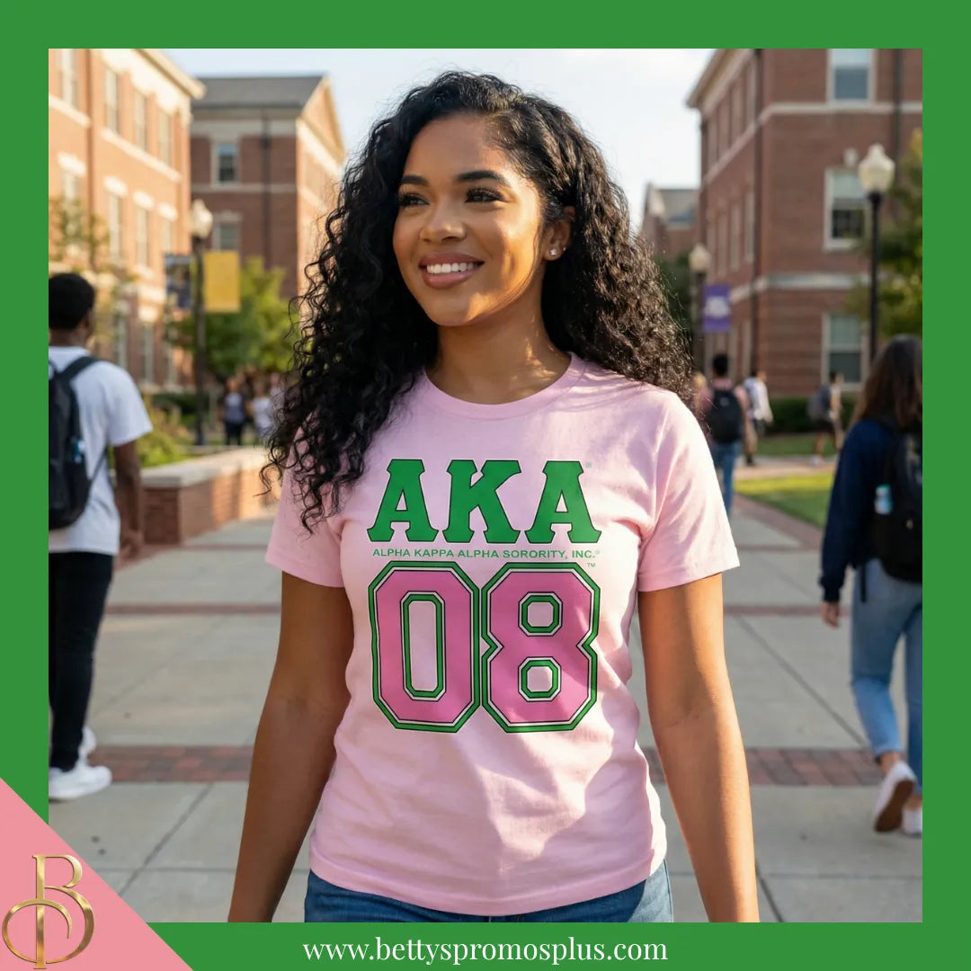 Alpha Kappa Alpha AKA 08 Screen Printed T-Shirt-Alpha Kappa Alpha Paraphernalia-Alpha Kappa Alpha T-Shirts-Betty's Promos Plus