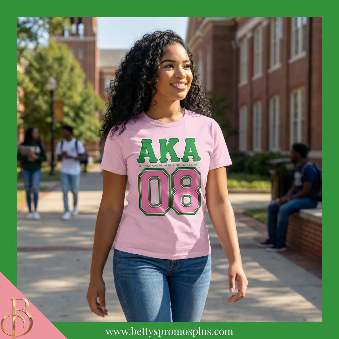 Alpha Kappa Alpha AKA 08 Screen Printed T-Shirt-Alpha Kappa Alpha Paraphernalia-Alpha Kappa Alpha T-Shirts-Betty's Promos Plus