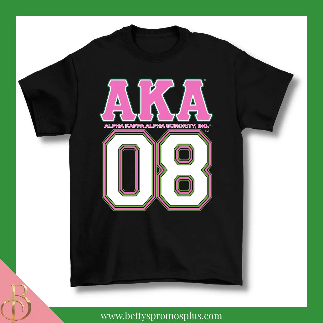 Alpha Kappa Alpha AKA 08 Screen Printed T-Shirt-Black-Small-Alpha Kappa Alpha Paraphernalia-Alpha Kappa Alpha T-Shirts-Betty's Promos Plus