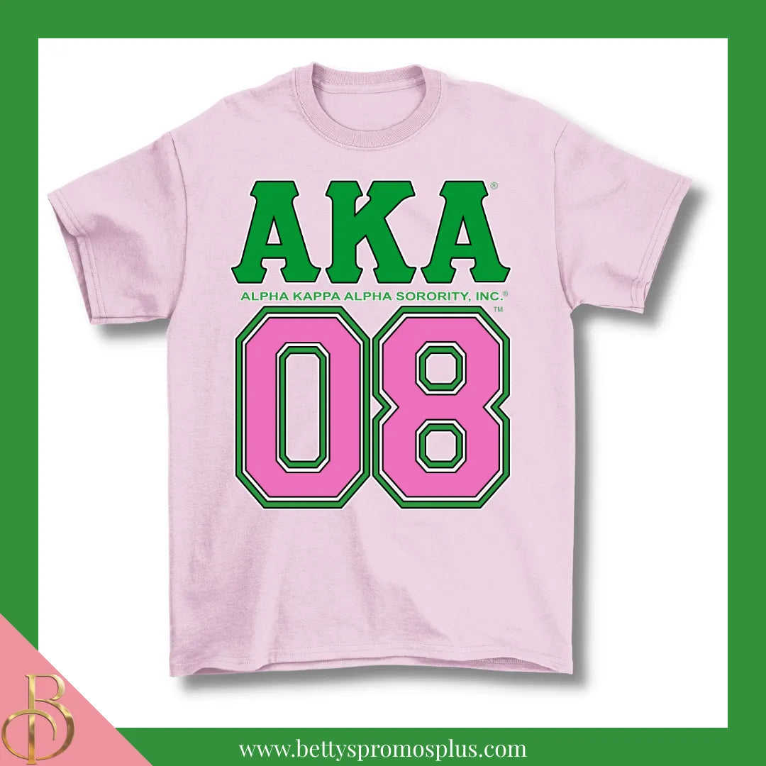 Alpha Kappa Alpha AKA 08 Screen Printed T-Shirt-Pink with Pink 08-Small-Alpha Kappa Alpha Paraphernalia-Alpha Kappa Alpha T-Shirts-Betty's Promos Plus