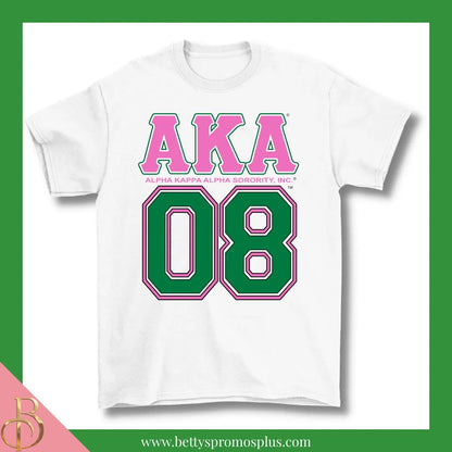 Alpha Kappa Alpha AKA 08 Screen Printed T-Shirt-White-Small-Alpha Kappa Alpha Paraphernalia-Alpha Kappa Alpha T-Shirts-Betty's Promos Plus