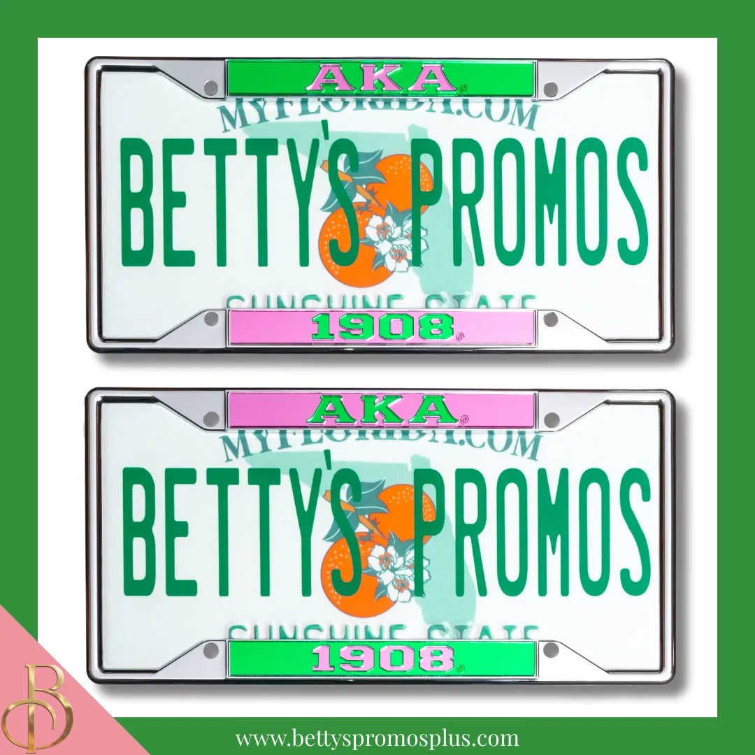 Alpha Kappa Alpha AKA 1908 Chrome Laser Engraved Mirrored Acrylic Auto Tag License Plate Frame-Alpha Kappa Alpha Paraphernalia-Alpha Kappa Alpha Auto Tag Frame-Betty's Promos Plus