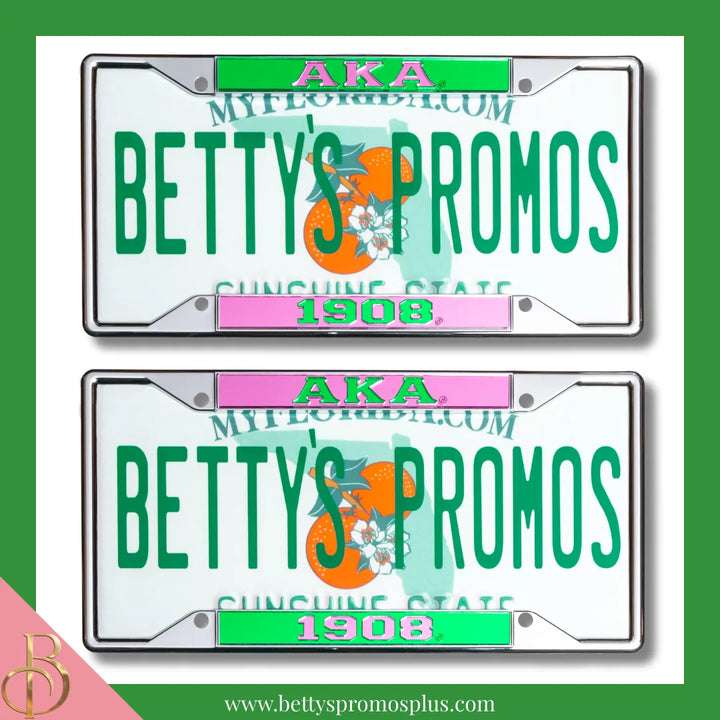 Alpha Kappa Alpha AKA 1908 Chrome Laser Engraved Mirrored Acrylic Auto Tag License Plate Frame