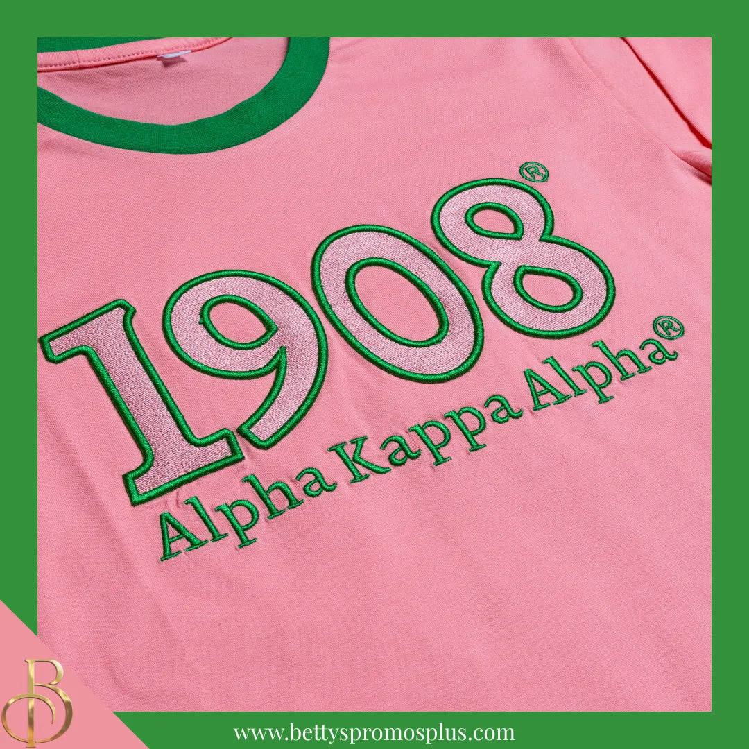 Alpha Kappa Alpha AKA 1908 Embroidered Long Sleeve T-Shirt-Alpha Kappa Alpha Paraphernalia-Alpha Kappa Alpha T-Shirts-Betty's Promos Plus