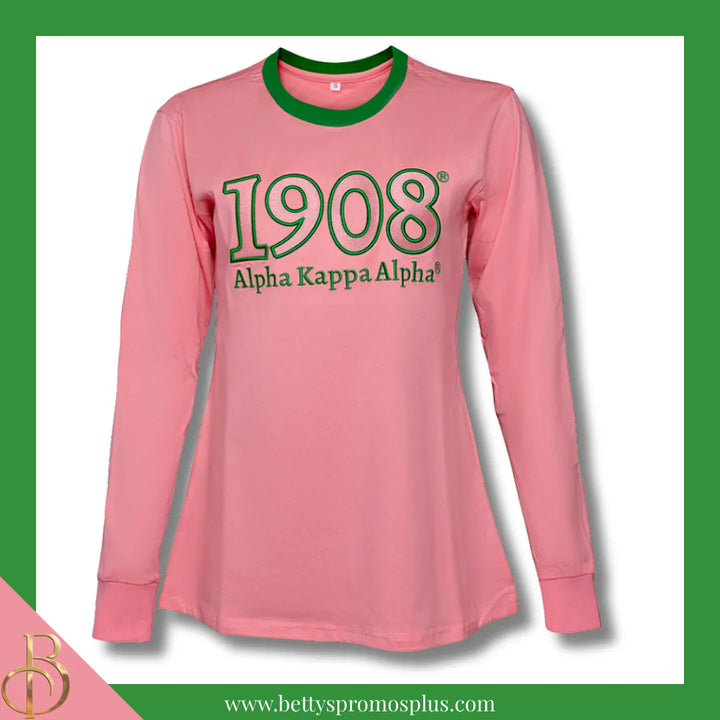 Alpha Kappa Alpha AKA 1908 Embroidered Long Sleeve T-Shirt