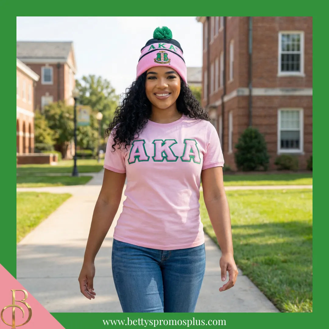 Alpha Kappa Alpha AKA 1908 Embroidered Shield Knit Crest Beanie