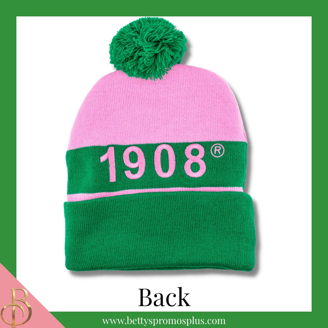 Alpha Kappa Alpha AKA 1908 Embroidered Shield Knit Crest Beanie-Alpha Kappa Alpha Paraphernalia-Alpha Kappa Alpha Hats-Betty's Promos Plus