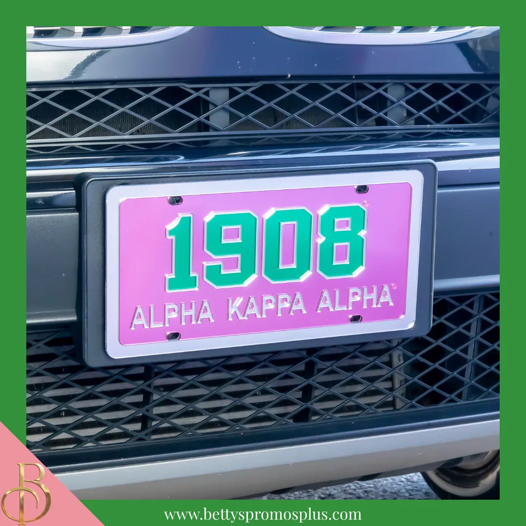 Alpha Kappa Alpha AKA 1908 Laser Engraved Mirrored Acrylic Auto Tag License Plate-Alpha Kappa Alpha Paraphernalia-Alpha Kappa Alpha Auto Tag-Betty's Promos Plus