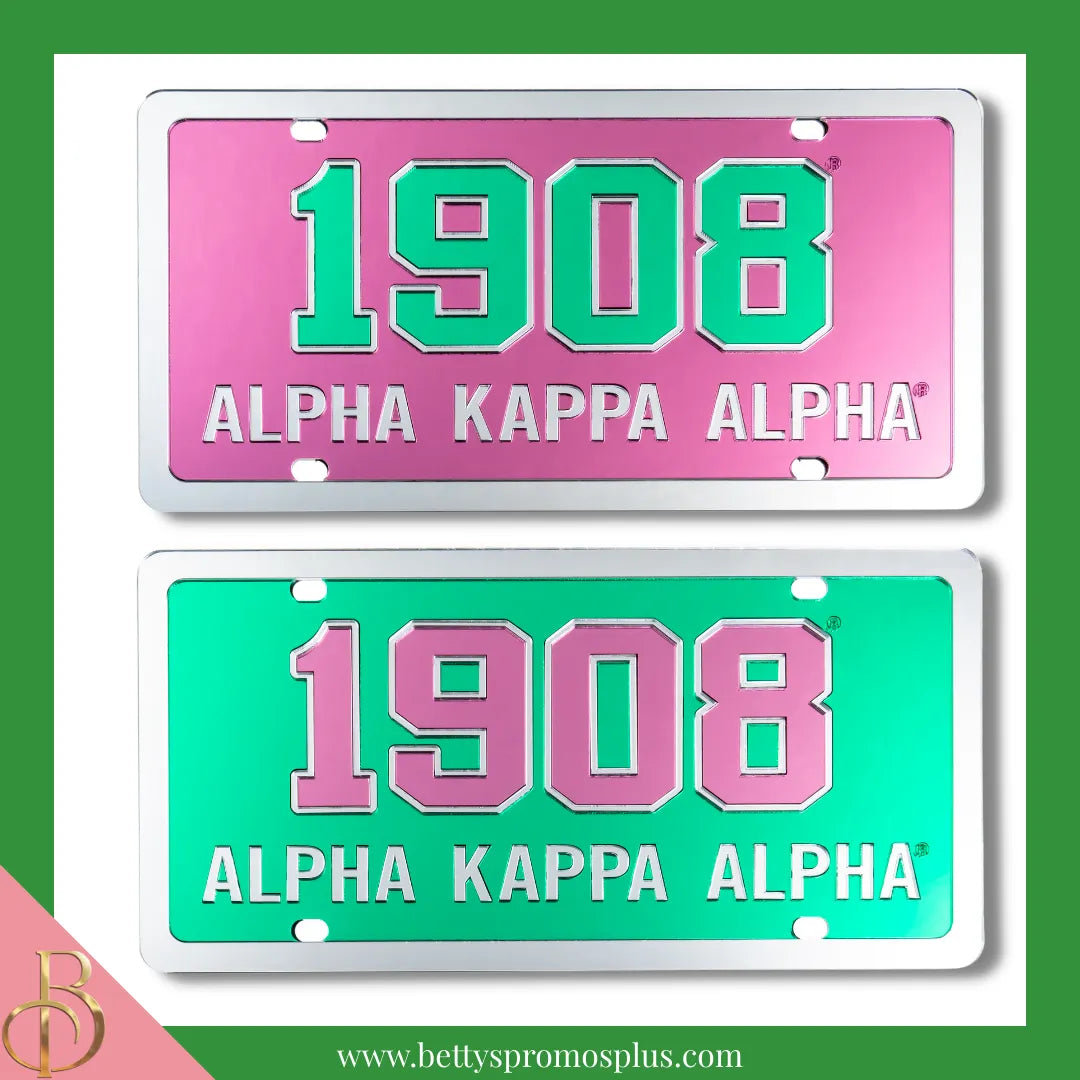 Alpha Kappa Alpha AKA 1908 Laser Engraved Mirrored Acrylic Auto Tag License Plate-Alpha Kappa Alpha Paraphernalia-Alpha Kappa Alpha Auto Tag-Betty's Promos Plus