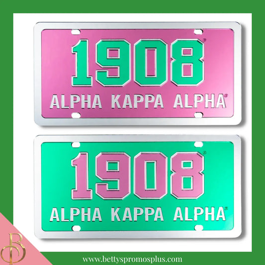 Alpha Kappa Alpha AKA 1908 Laser Engraved Mirrored Acrylic Auto Tag License Plate-Alpha Kappa Alpha Paraphernalia-Alpha Kappa Alpha Auto Tag-Betty's Promos Plus