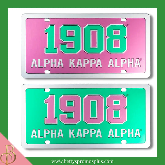 Alpha Kappa Alpha AKA 1908 Laser Engraved Mirrored Acrylic Auto Tag License Plate-Alpha Kappa Alpha Paraphernalia-Alpha Kappa Alpha Auto Tag-Betty's Promos Plus